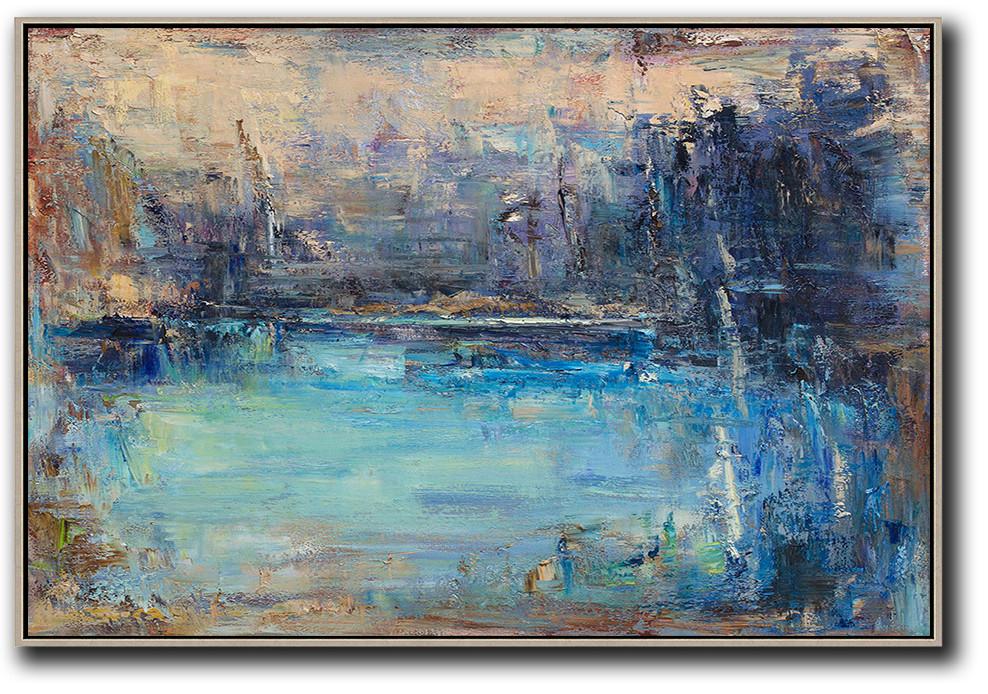 Large Abstract Painting On Canvas,Horizontal Abstract Landscape Oil Painting On Canvas,Large Canvas Art,Yellow.Blue,Purple.etc